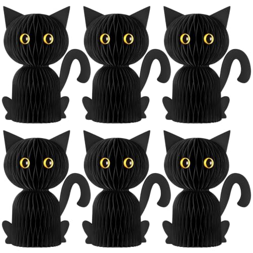 6 Pcs Black Cat Halloween Decoration,Paper Honeycomb Centerpieces - style: Black Cat Style