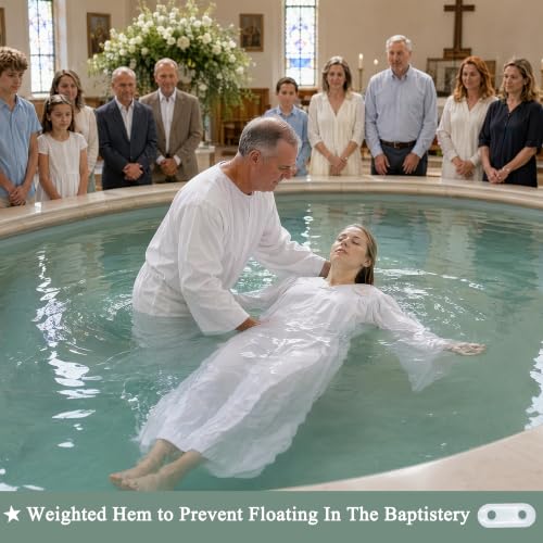 IvyRobes Baptism Robes with Weighted Hem Adults Water Baptismal Gown with Embroidered Dove for Church Officiant White - size: 45"(5'0"-5'2")