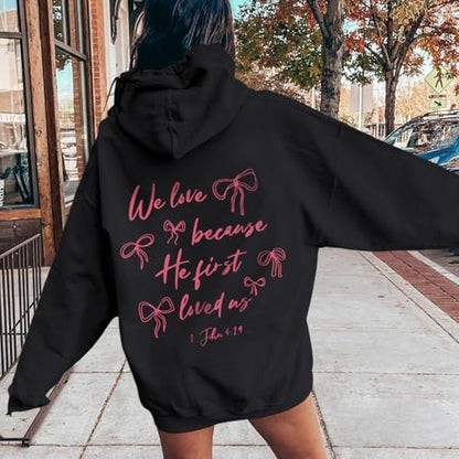 Christian Bow Hoodies for Women Cute Bow Print Sweatshirt Bible Verse Graphic Hoodie Religious Pullover Sweatshirts - color: Black, size: XX-Large