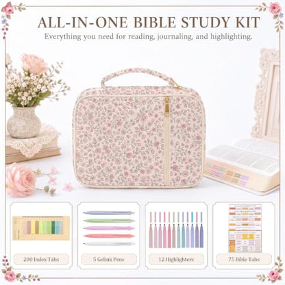 Britimes Bible Cover Case for Women, Pink Bible Cover with Accessories - color: Pink Floral