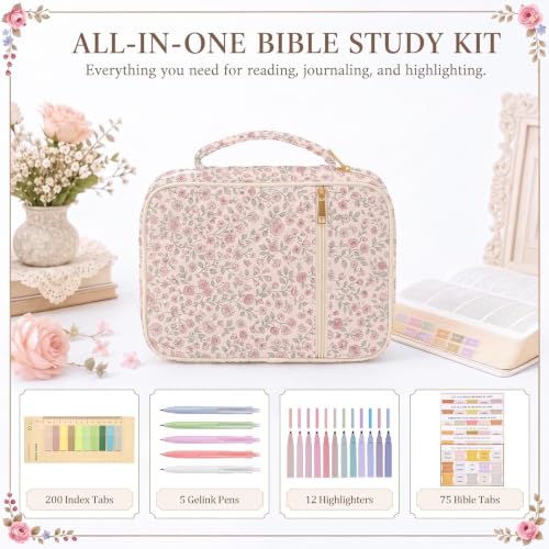 Britimes Bible Cover Case for Women, Pink Bible Cover with Accessories - color: Pink Floral