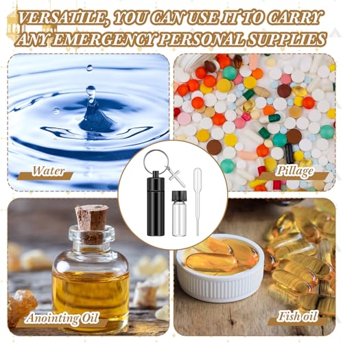Tandefio 10 Sets Anointing Oil Bottle Keychain Vial for Baptism, Black - color: Black
