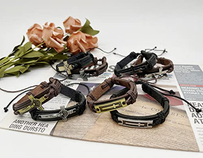 WAINIS 8PCS Braided Leather Cross Bracelets for Men Women