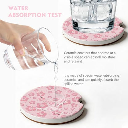 2 Pack Car Coasters for Cup Holders, Cute Car Accessories Interior - color: Hibiscus