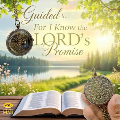 Handmade Religious Brass Compass Gift with Engraved & Embossed Faith Messages – Inspirational Christian Religious Gift Keepsake for Baptism, Confirmation, Christening, First Communion or Christmas - style: For I Know – Edition 2