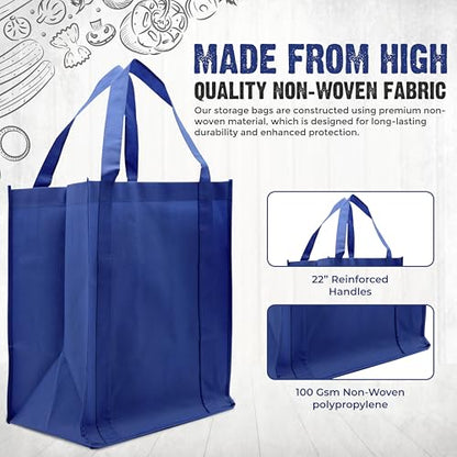 Novel Box 5Pack Non-Woven Reusable Reinforced Tote Bags 13x15x10in with Handle-Heavy Duty Foldable Bag for Groceries & Picnic - color: Royal Blue