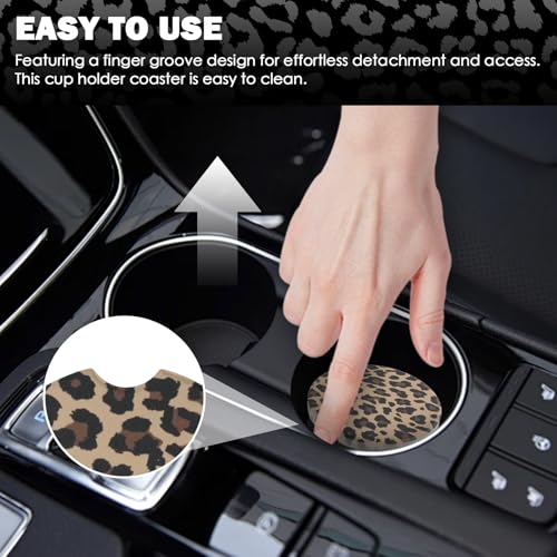 2PCS Car Cup Coasters,2.6 Inch Leopard Print Cup Holder Coasters for Car,Anti Slip Absorbent Cars Coaster for Cups Holders Leopard Print Cars Accessories for Women&Men