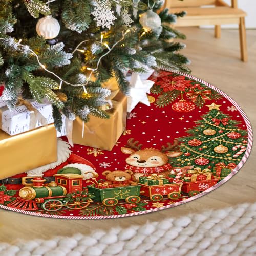 Red Deer Santa Christmas Tree Skirt, Classic Xmas Tree Skirt 523XW-TS - color: Santa-4