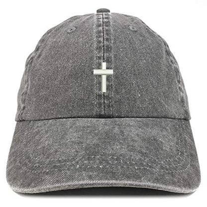 Trendy Apparel Shop Cross Embroidered Washed Cotton Adjustable Cap - color: Black