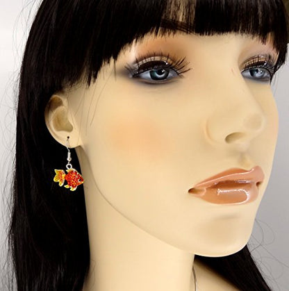 DianaL Boutique Silvertone Rhodium Plated Beautiful Tropical Fish Goldfish Earrings Dangle with a Gift Box …