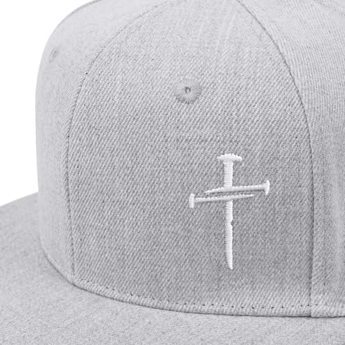 Christian Hats for Men Women - Cross Faith Flat Snapcback Hats - Religious Gifts for Thanksgiving Christmas - color: Grey/Cross White