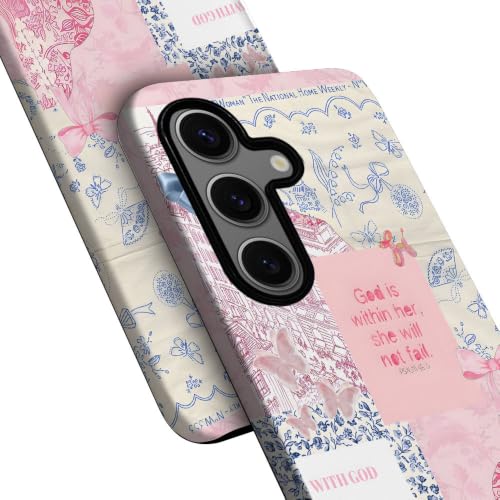 Compatible with Samsung Galaxy S24 FE,2-in-1 Frosted Phone Cover Shockproof Case - Bible Verse Pink Tulip Flowers - color: Bible Verse Pink Tulip Flowers, size: Samsung Galaxy S24 FE