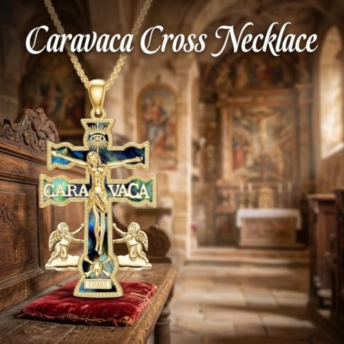 Cross Necklace Origami/Wooden/Caravaca/Faith Pendant Necklace Christian Religious Catholic Cross Jewelry Gift for Women Men - color: Caravaca Cross gold