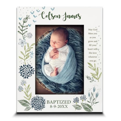 BELLA BUSTA-Personalize -Baptism, Dedication, Confirmation, First Communion Theme Picture Frame-Keepsake from Godparents, Friends, Family-UV Print Frame (Blue (5x7 Vertical)) - color: Blue (5x7 Vertical)