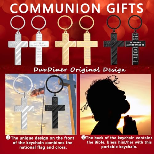 DuoDiner Cross Keychain for Men American Flag Bible Verse Christian Gifts - color: Gold, style: Joshua 1:9