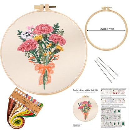 BoAn Carnation Embroidery Kit for Adults, Floral DIY Cross Stitch Starter - color: muqinjie-3