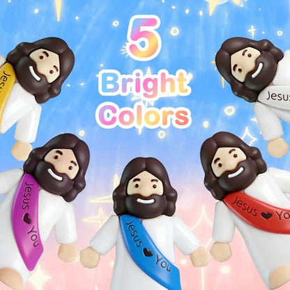 100PCS Little Jesus Figures, Mini Jesus Figurines in Bulk, Multicolor Tiny Jesus Set with Jesus Loves You Figures for Easter Egg Stuffers, Hide and Seek, Baptism, Faith Activities, Religious Gifts - size: 100PCS