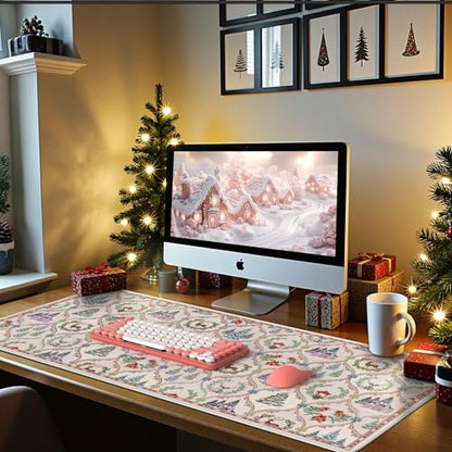 iCasso Christmas Desk Mat, Beige Mouse Pad, Desk Protector Mat - color: Beige Christmas