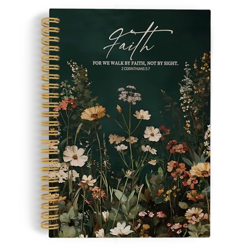 YLZlhb Christian Floral Spiral Notebook Journal, Dark Cottagecore Bible Verse Notebooks for Note Taking, Christian Gifts for Women, Moody Botanical Wildflower Hardcover Spiral Journal 5.5x8.3 Inches - color: faith