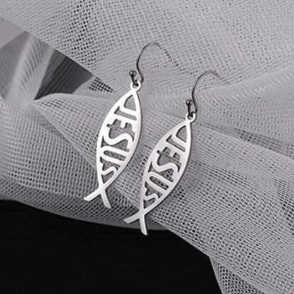Earrings For Women Jesus Fish Faith Symbol Earrings Stainless Steel Chic Arc Fish Hook Earrings Christian Jewelry - color: silver 3
