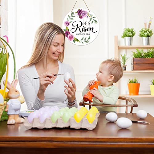 SICOHOME He is Risen Easter Decor - 11.8" He is Risen Door Sign Religious Christian Gift Vintage Floral Easter Door Decorations for Home Wall Farmhouse Indoor Outdoor Spring Hanging Sign - color: He is Risen 1
