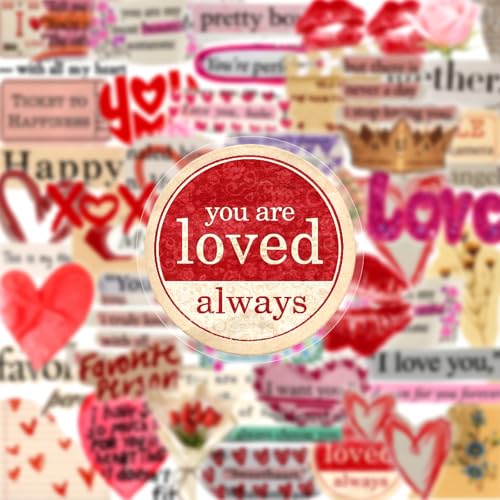 50PCS Romantic Love Quote Stickers Waterproof PET Red Rose Heart Lip Decals Vintage Valentines Ticket Floral Stickers for Water Bottle Laptop Scrapbook Gift Envelope DIY Crafts Teens Adults - color: Romantic Love Quote -6