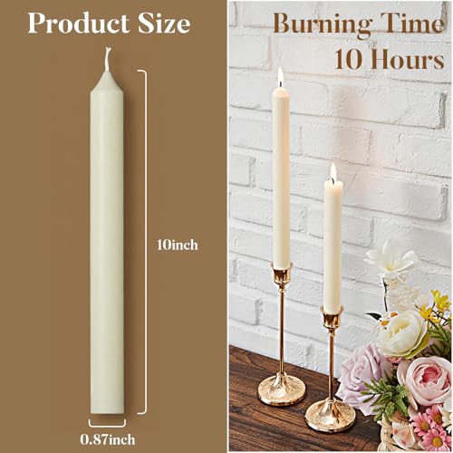 Ashlux 12 Pack Taper Candles, 10 Inch Unscented Palm Candlesticks Dripless - color: Ivory