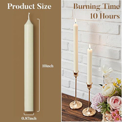 Ashlux 12 Pack Taper Candles, 10 Inch Unscented Palm Candlesticks Dripless - color: Ivory