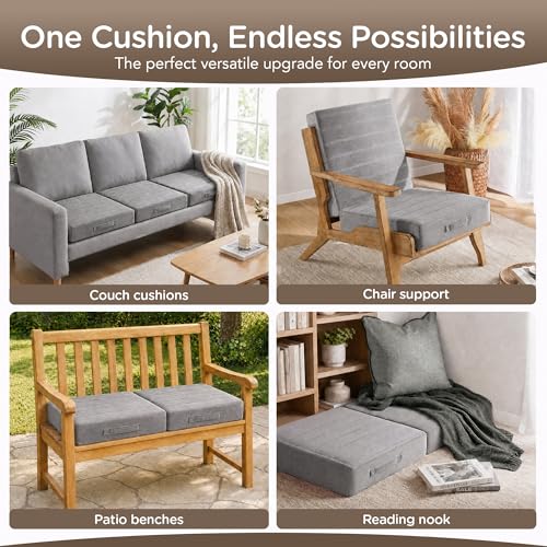 Codi Couch Cushion Replacements 2 Pack, 5 Inch High-Density Foam, 24 Inch - color: Grey, size: 24 Inch (Pack of 2)