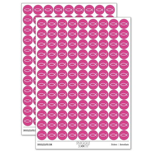 Ichthys Fish Christian 200+ Round Stickers - Gloss Finish - 0.50" Size - Hot Pink - color: Hot Pink, size: Gloss