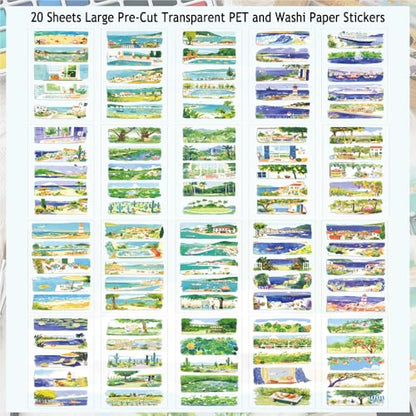 Summer Scenery Sticker Book, PET & Washi Stickers for Journaling - color: Blue-ocean Sunshine