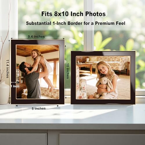 8x10 Enamel Picture Frame with Gold Metal Edge, Real Glass Photo Frames with Velvet Back, Horizontal and Vertical Display for Wall or Tabletop Desk Photo Gallery Decor (Dark Brown, 2Pcs) - color: Dark Brown, size: 8x10 (2 Pcs)