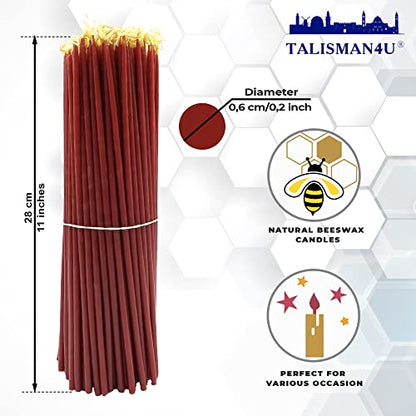 TALISMAN4U 50 Red Beeswax Taper Prayer Candles 11 inch Holy Land Jerusalem - color: Red