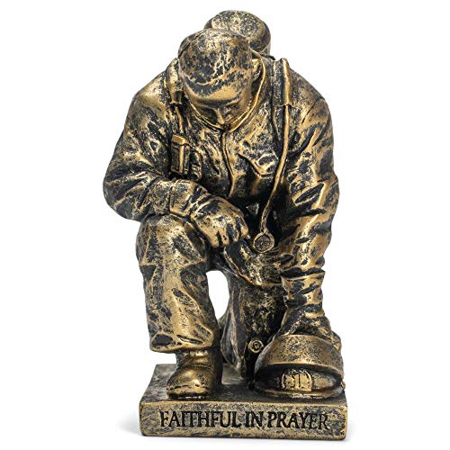 Dicksons Joyful in Hope Praying Firefighter 5 inch Gray Resin Stone Table Top Figurine - style: Joyful In Hope Praying Firefighter