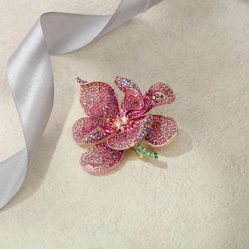 EVER FAITH Women's Austrian Crystal Orchid Flower Petal Brooch - color: Pink Gold-Tone