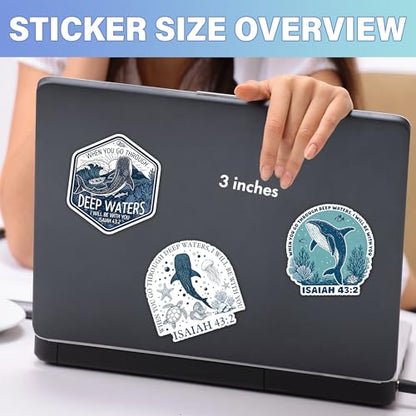[9pcs x 3''] When You Go Through Deep Waters Whale Shark Sticker Bible Christian Faith Religious Waterproof Vinyl Stickers for Laptop, Water Bottle, Cars, Tumbler Decal
