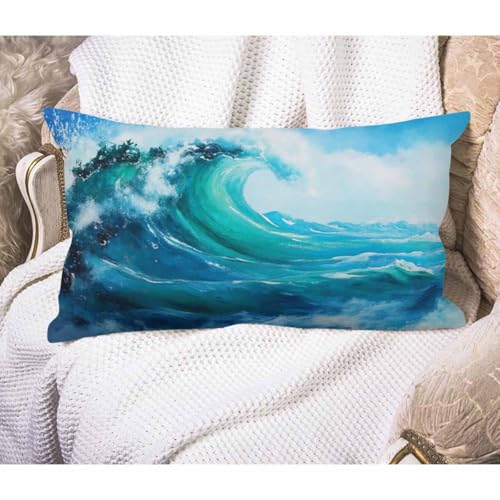 EKOBLA Sea Wave Square Decorative Throw Pillow Case Watercolor Painting Ocean Storm Landscape Farmhouse Rectangle Cushion Cover Pillowcases Cotton Linen Cushion Cover 12x20 Inches - color: Multi-bs21