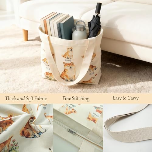 Large Tote Shopping Bag Cotton Canvas-Reusable grocery Bag with Zipper Aesthetic Reusable Shoulder Bag - style: Style-i