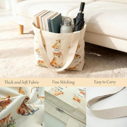 Large Tote Shopping Bag Cotton Canvas-Reusable grocery Bag with Zipper Aesthetic Reusable Shoulder Bag - style: Style-i