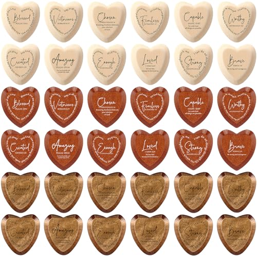 Geelin 36 Pcs Christian Gifts Bulk Wooden Hearts, Natural‌,Brown,Dark Brown - color: Natural‌,brown,dark Brown