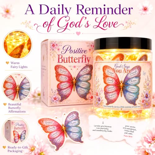 Positive Butterfly Jar with 30 Bible Verse Cards, Gifts for Christian Women - color: Butterfly