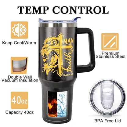 Christian Gifts for Men 40 Oz Be Still and Know That I am God Christian Tumbler Cup Inspirational Religious Gifts for Father Dad Husband Brother Friends Christians Faith Jesus God Bible Verse Gift - color: Be Still and Know That I am God 01