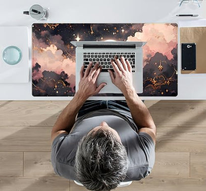 Pink Black Clouds Desk Mat XXL Large Extended Gaming Mouse Pad Celestial Mousepad with Stitched Edges, Office Desktop Decor Desk Pad Computer Mat, Laptop Keyboard and Mouse Mat, 31.5x15.75 in - color: Pink Black Clouds