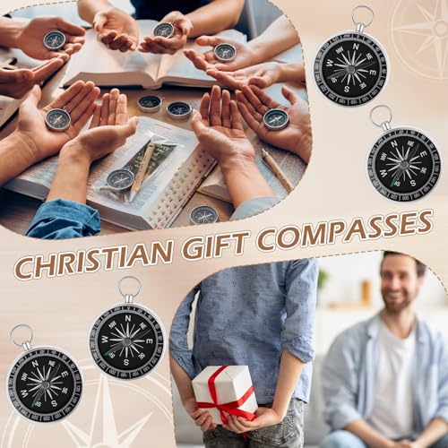 Kenning 18 Sets Father's Day Church Gifts Bulk Christian Man of God Compass Gift for Men Bulk Keychain with Bookmark Ballpoint Pens Christian Religious Gifts Set for Dad Pastors Church Party Favors