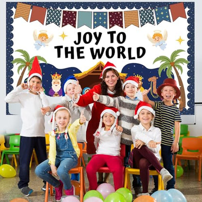 Christmas Nativity Scene Bulletin Board Set Christian Jesus Birth Classroom Decoration Joy to The World Bulletin Board Religious Paper Cutouts for Sunday School Classroom Church Chalkboard Wall Decor - style: JOY TO THE WORLD