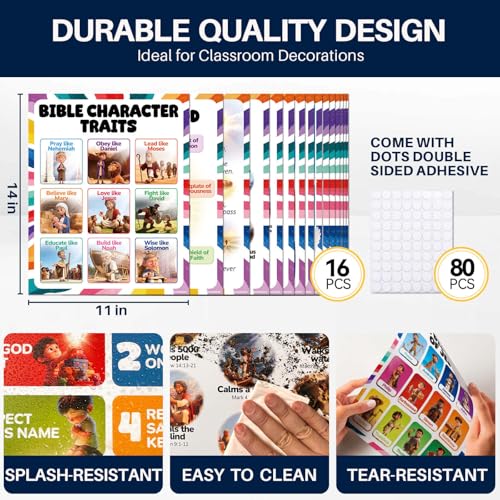 YUSPENYE 16pcs Bible Posters for Kids, 11x14in Sunday School Decor