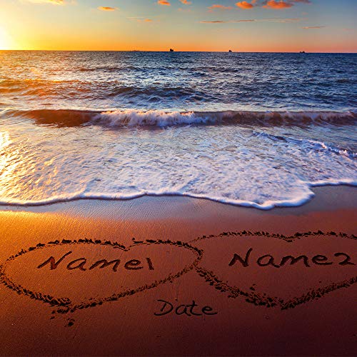 Love on Beach Heart in Heart Personalized Photo Prints Artwork with Couple's Names and Date on,Perfect Love Gift for Anniversary,Wedding,Birthday and Holidays.Canvas Poster UNFRAMED - color: Heart in Heart, size: 11x14"