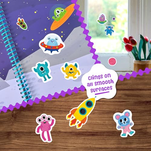 Stick4Ever Jelly Sticker Book® - for Kids - Waterproof, Easy to Clean Reusable Sticker Book for Toddlers- Reusable Road Trip Activities for Kids - Stocking Stuffers for Toddlers (Space) - style: Space