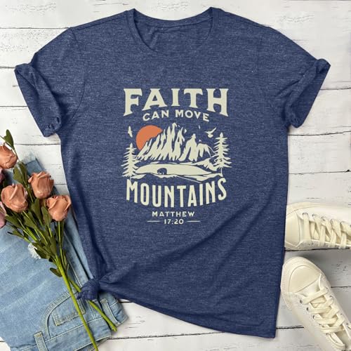 BLACKOO Women Graphic T-Shirts Cute Tees Summer Causal Tops - color: Heather Navy, size: Small