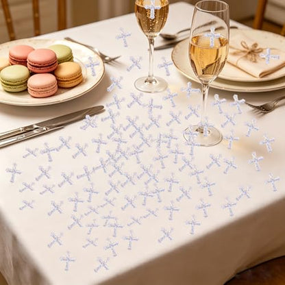 ONLYKXY 520Pcs Cross Table Confetti Decor Glitter Table Confetti Cross Decoration for Birthday Wedding Foil Theme Thanks Giving Party Valentine's Day Scatter Bless Confetti(Silvery）
